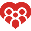 social-support A group of 5 people underneath a heart with a cross, symbolizing the healthcare system and community.